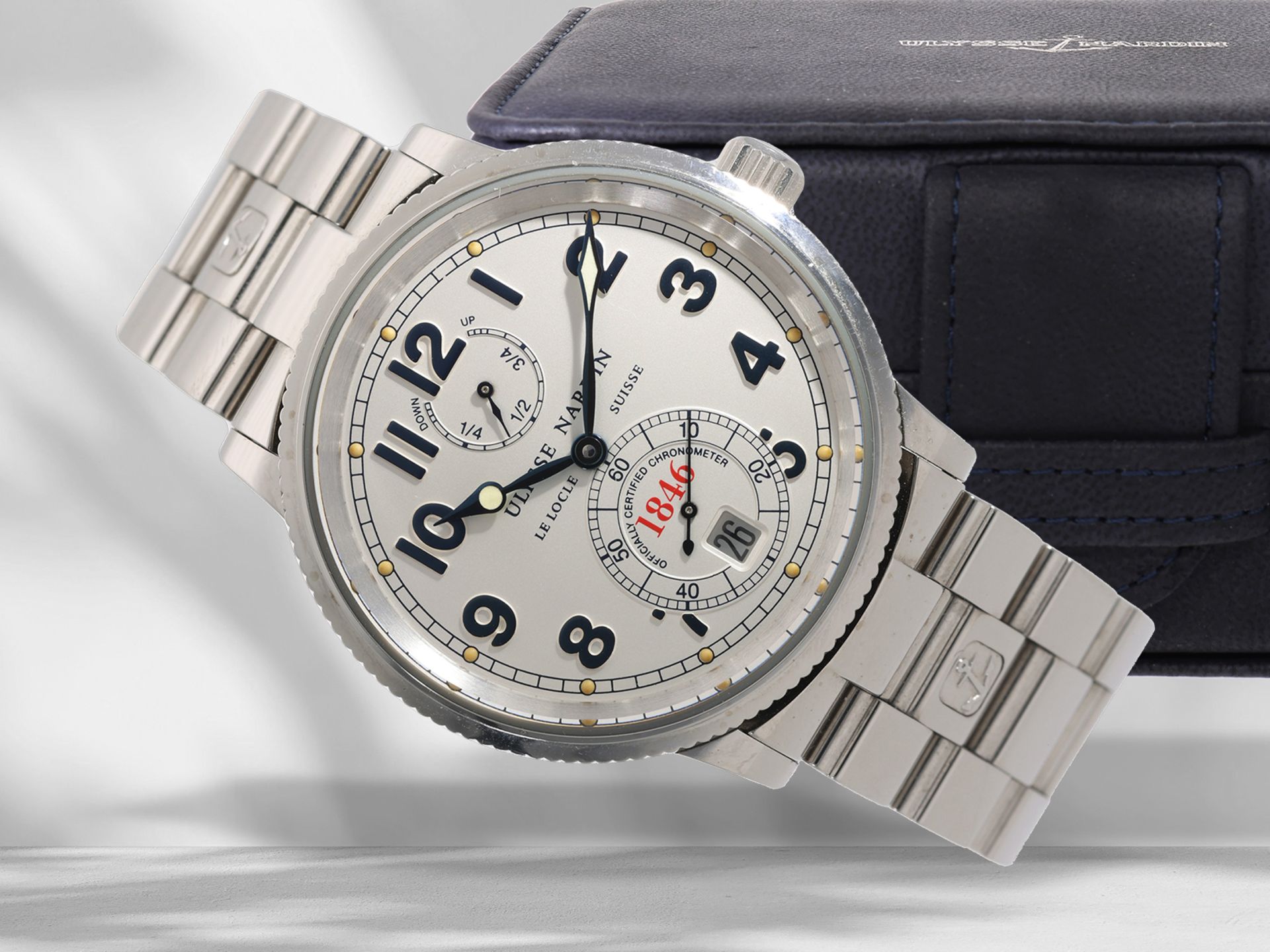 Wristwatch: Ulysse Nardin marine chronometer "1846" with original box and warranty card/accompanying