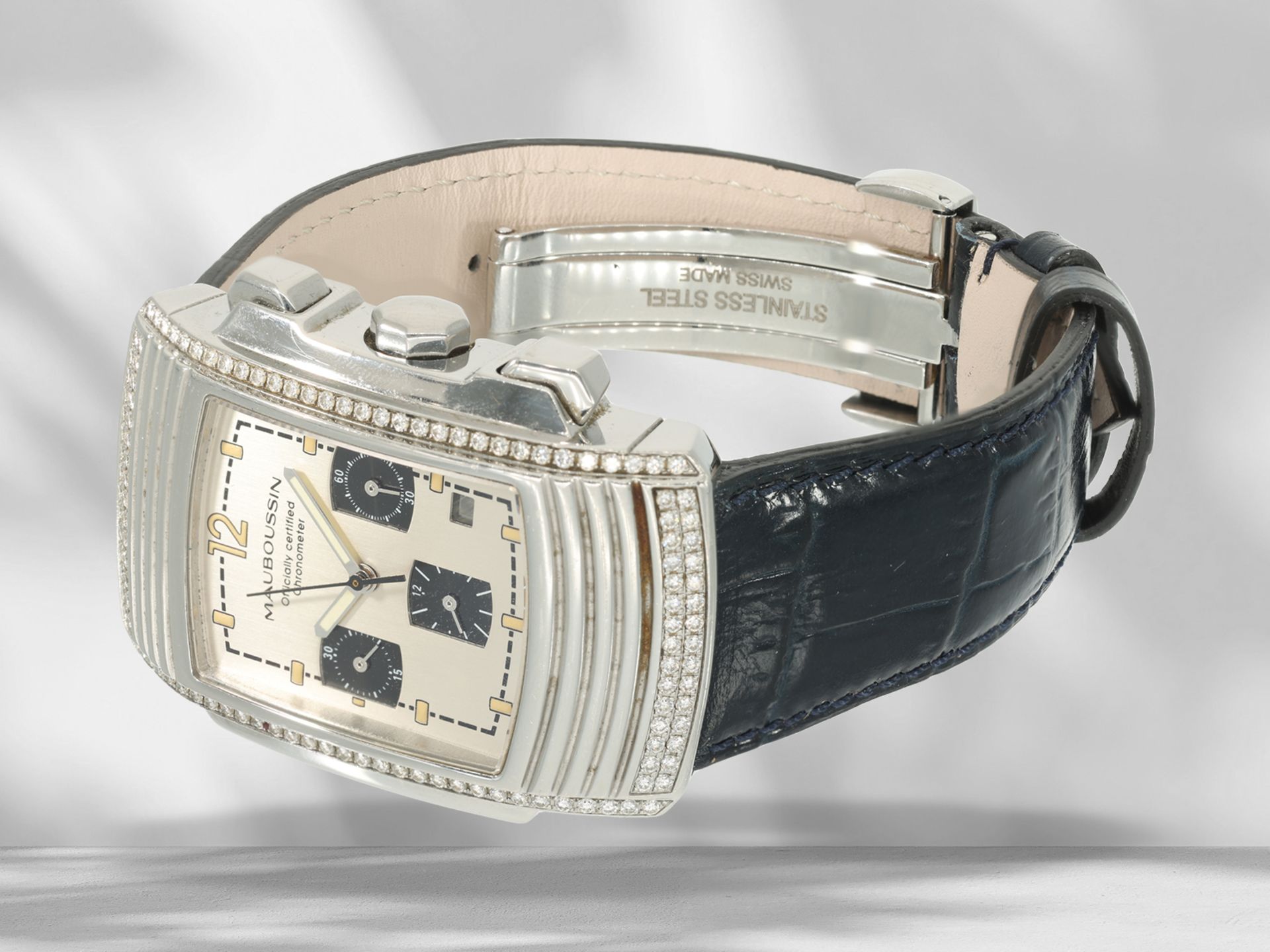 Wristwatch: luxurious chronograph with brilliant-cut diamonds, chronometer "Fouga" by Mauboussin - Image 2 of 4