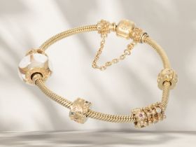 Goldenes, schweres und ehemals teures Pandora Armband mit 6 Charms/Anhängern, 14K Gold