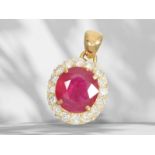 Pendant: vintage ruby/brilliant-cut diamond pendant, ruby approx. 2ct