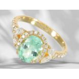 Ring: goldsmith ring with extremely rare Paraiba tourmaline and brilliant-cut diamonds, like new