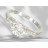 Ring: vintage platinum gold ring with a brilliant-cut diamond of approx. 0.7ct and trapeze diamonds