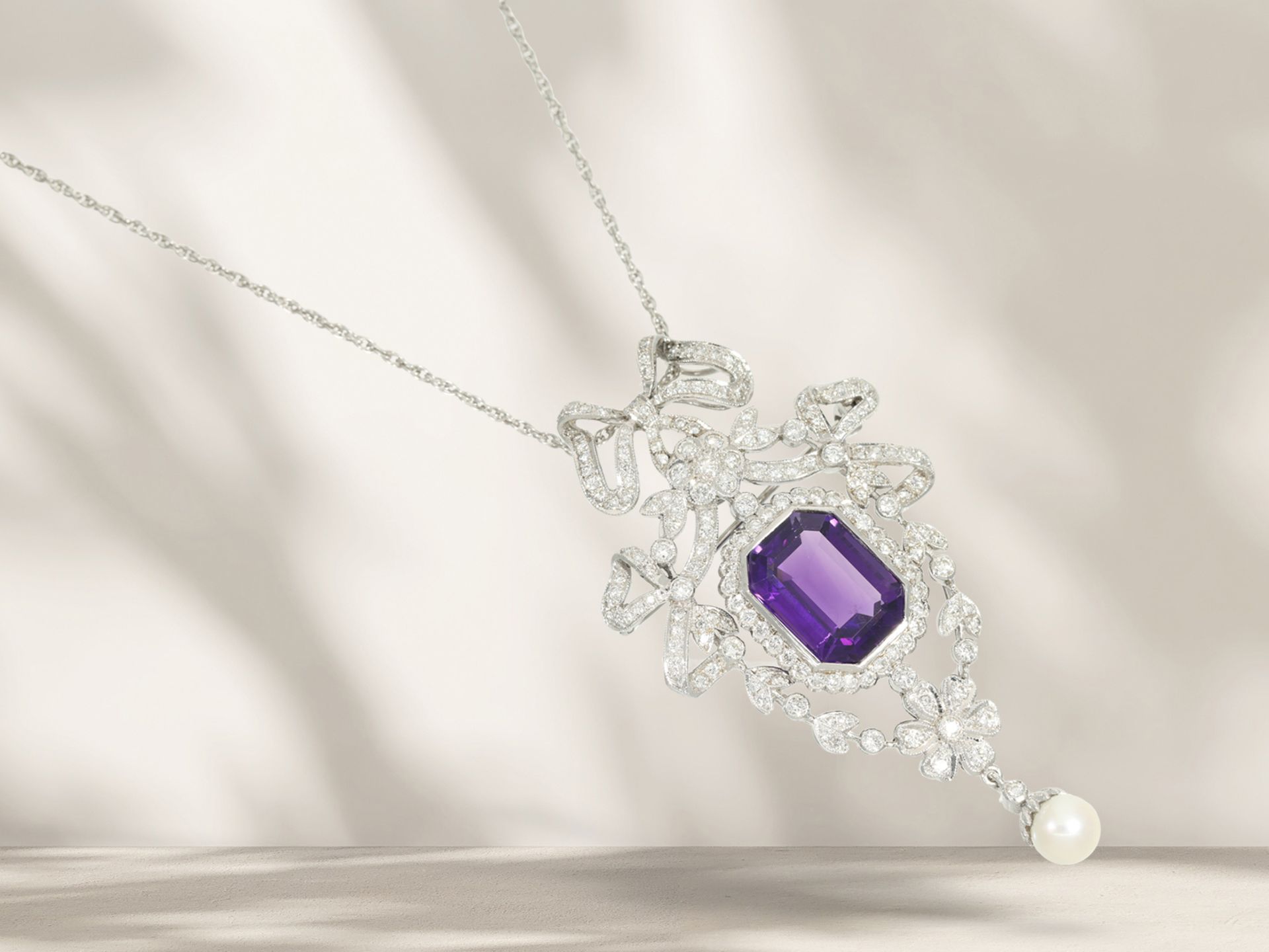 Chain/necklace: fine chain with a very decorative, high-quality amethyst/brilliant-cut diamond gold  - Image 5 of 5