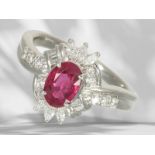 Ring: high-quality platinum ring with rubies and diamonds, like new