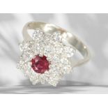 Ring: beautiful vintage ruby/brilliant-cut diamond flower ring, approx. 2.1ct