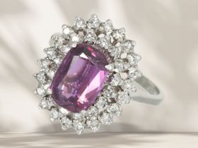 Ring: dekorativer vintage Saphir/Diamant-Blütenring, schöner pinker Saphir von ca. 2,7ct