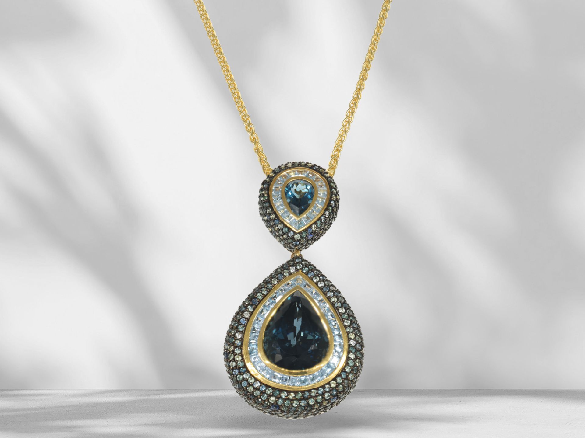 Fancy, like new designer necklace set with topazes and sapphires