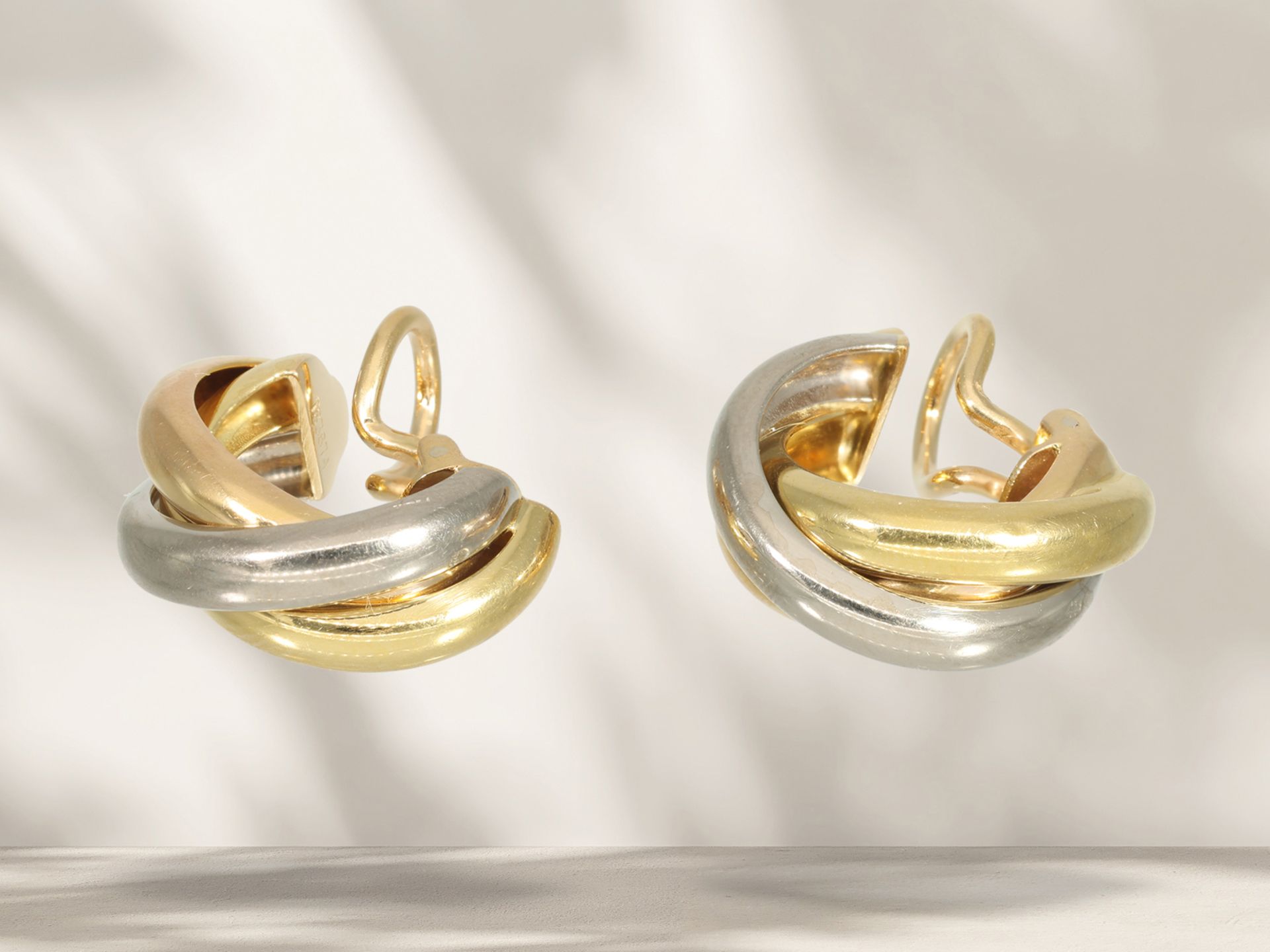 Earrings: high-quality designer hoop earrings by Cartier Paris, "Trinity", ca. 1990s - Image 3 of 3