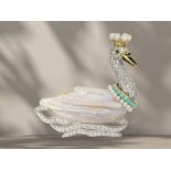 Brooch: valuable Art Deco brooch "swimming swan", natural pearls & diamonds, platinum