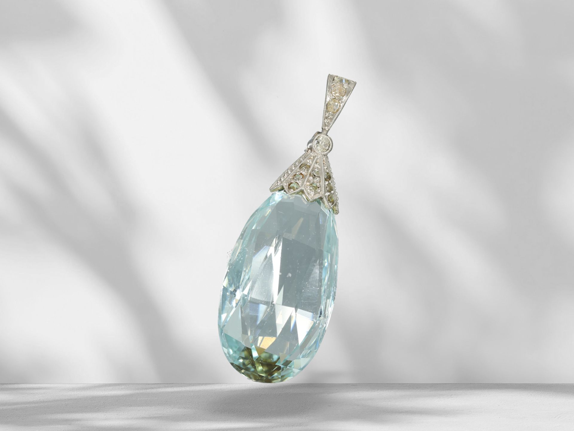 Pendant: very beautiful drop aquamarine/diamond pendant, approx. 20ct - Image 2 of 5