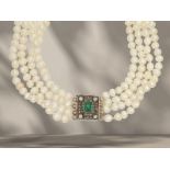 Chain: antique Oriental pearl necklace with emerald/diamond clasp, Vienna around 1920
