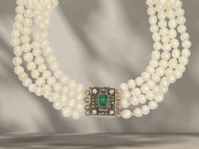 Kette: antikes Orientperlencollier mit Smaragd/Diamantschließe, Wien um 1920