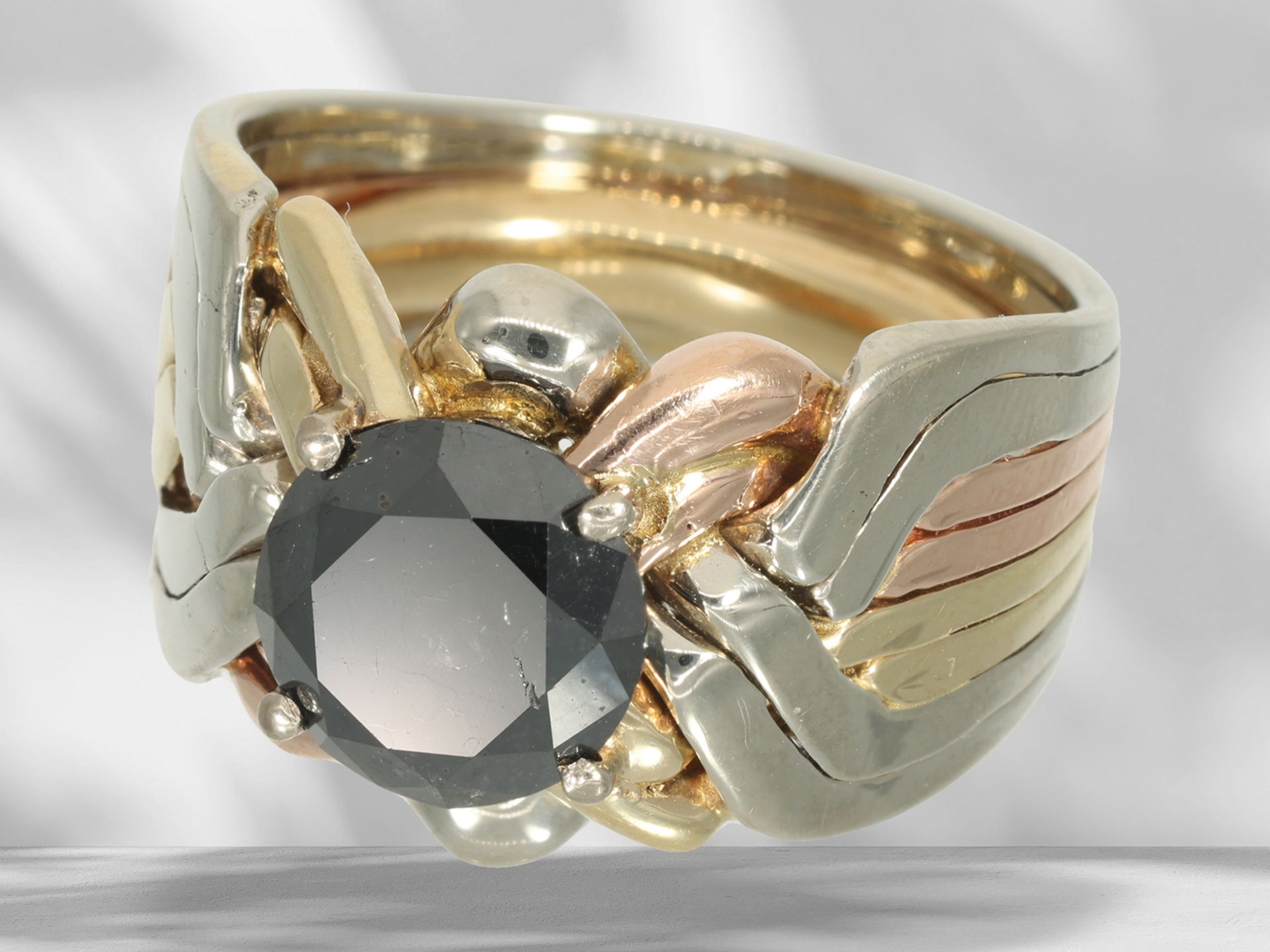 Ring: Ausgefallener und interessant gefertigter Brillant-Goldschmiedering, ca. 3,5ct - Bild 3 aus 4
