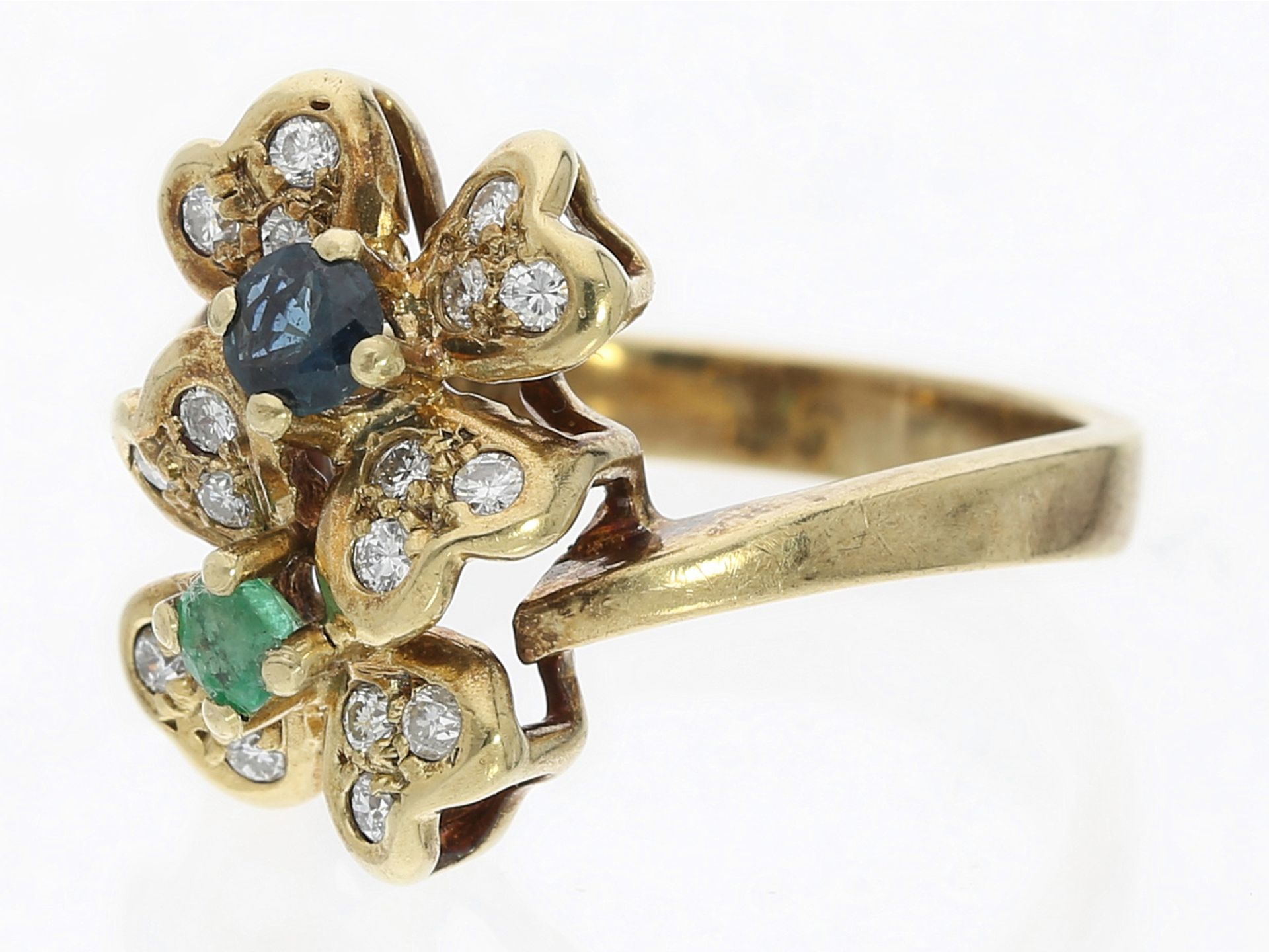 Ring: dekorativer vintage Blütenring mit Farbsteinen und Brillanten - Bild 2 aus 2