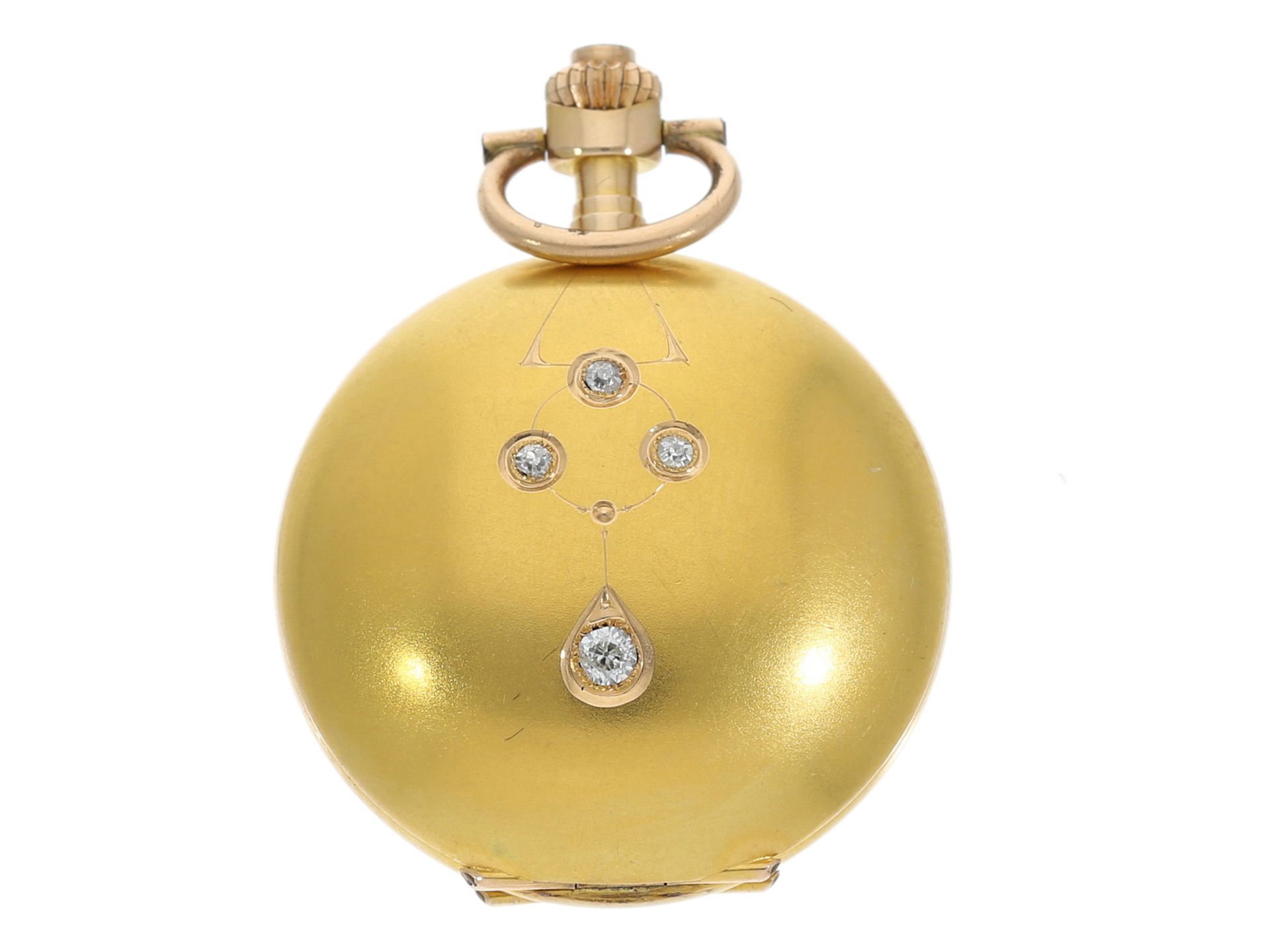 Taschenuhr: sehr schöne Jugendstil Miniatur-Savonnette, 14K Gold mit Diamantbesatz, um 1900 - Image 2 of 4