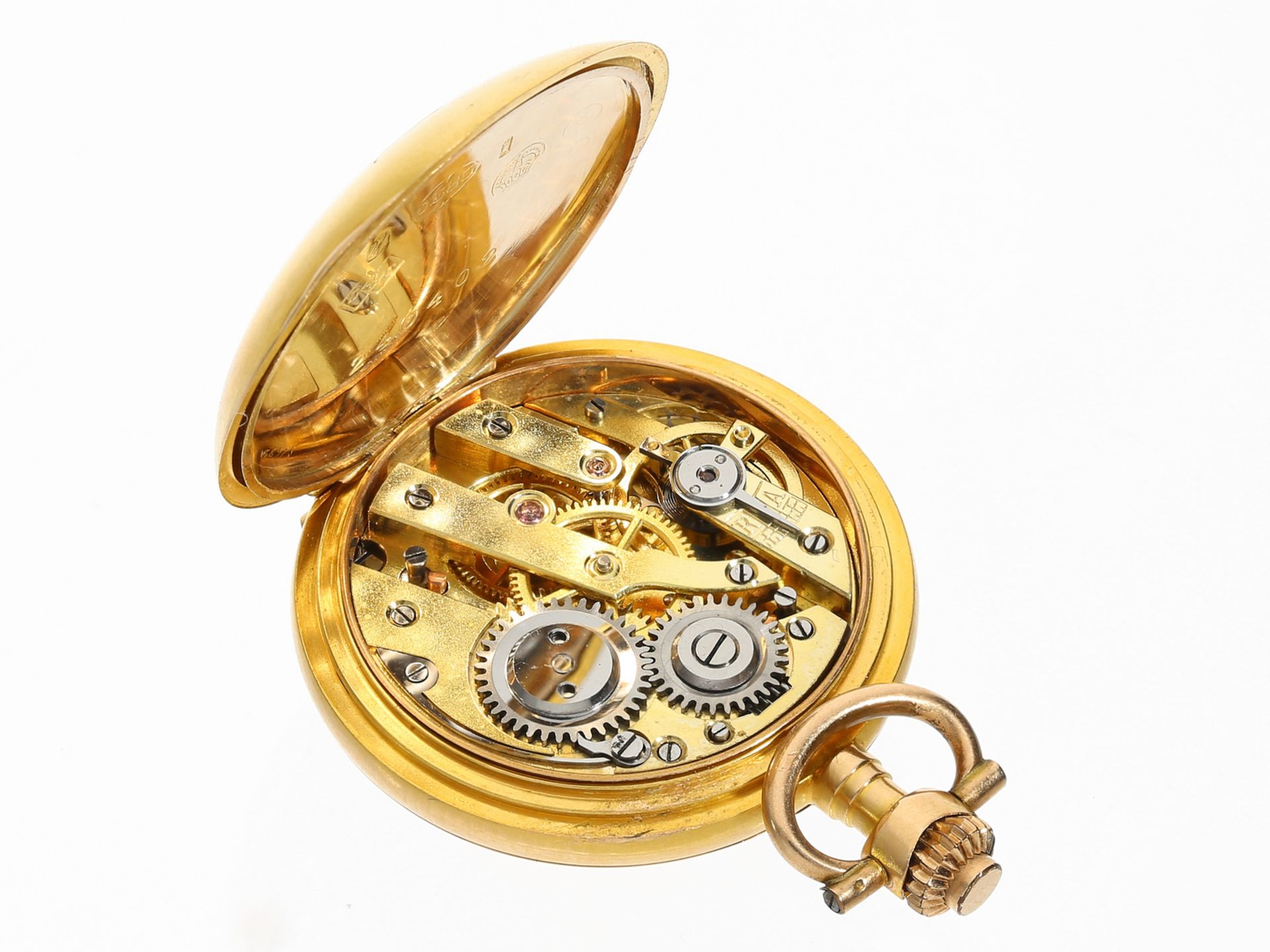 Taschenuhr: sehr schöne Jugendstil Miniatur-Savonnette, 14K Gold mit Diamantbesatz, um 1900 - Image 4 of 4