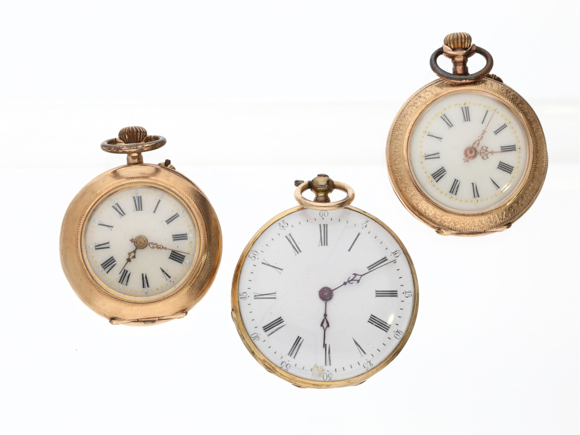 Taschenuhr: Konvolut aus drei Damentaschenuhren 14K und 18K Gold, 1870-1900