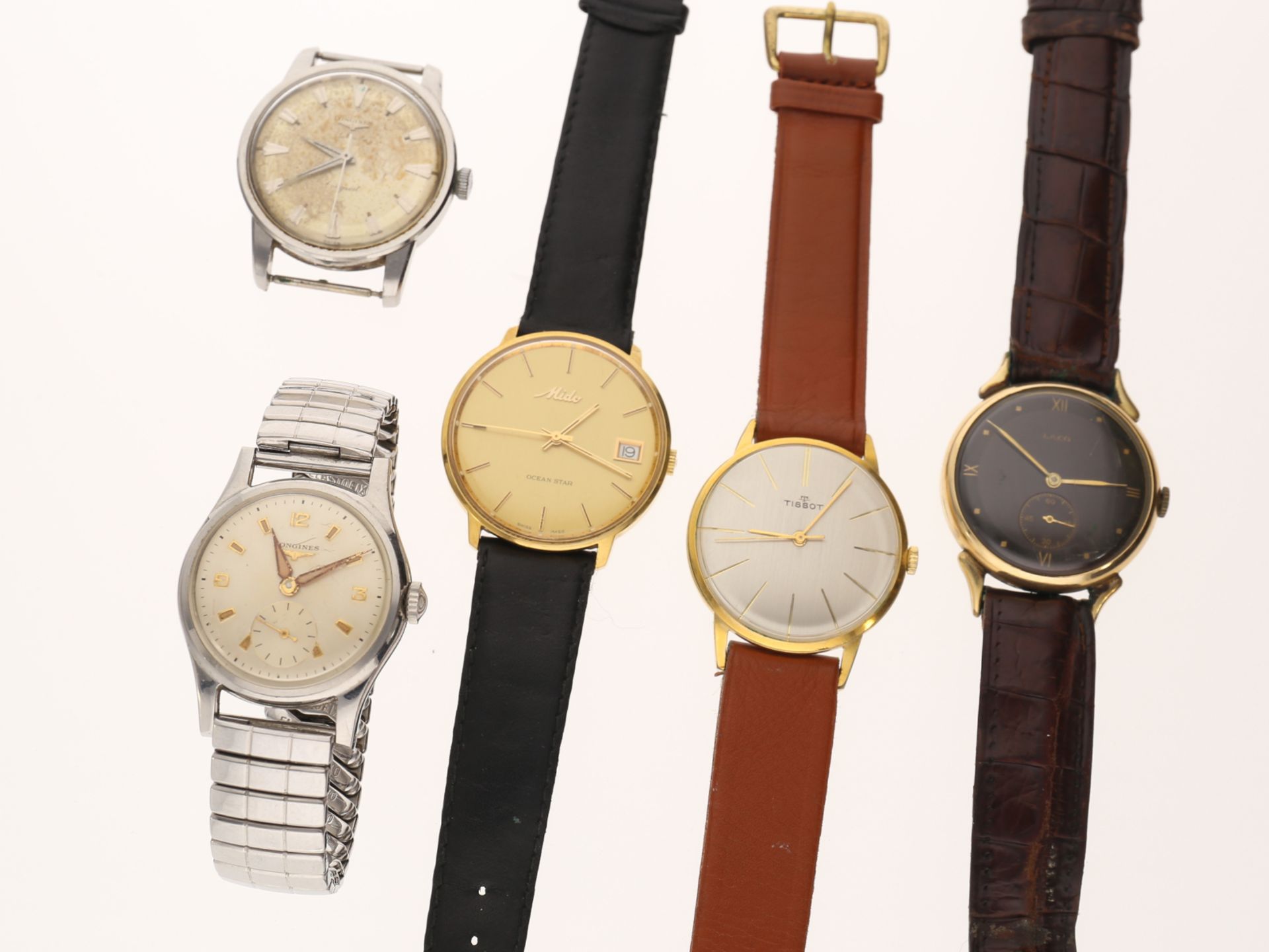 Armbanduhr: Konvolut von 5 vintage Armbanduhren, ca. 40er bis 60er Jahre