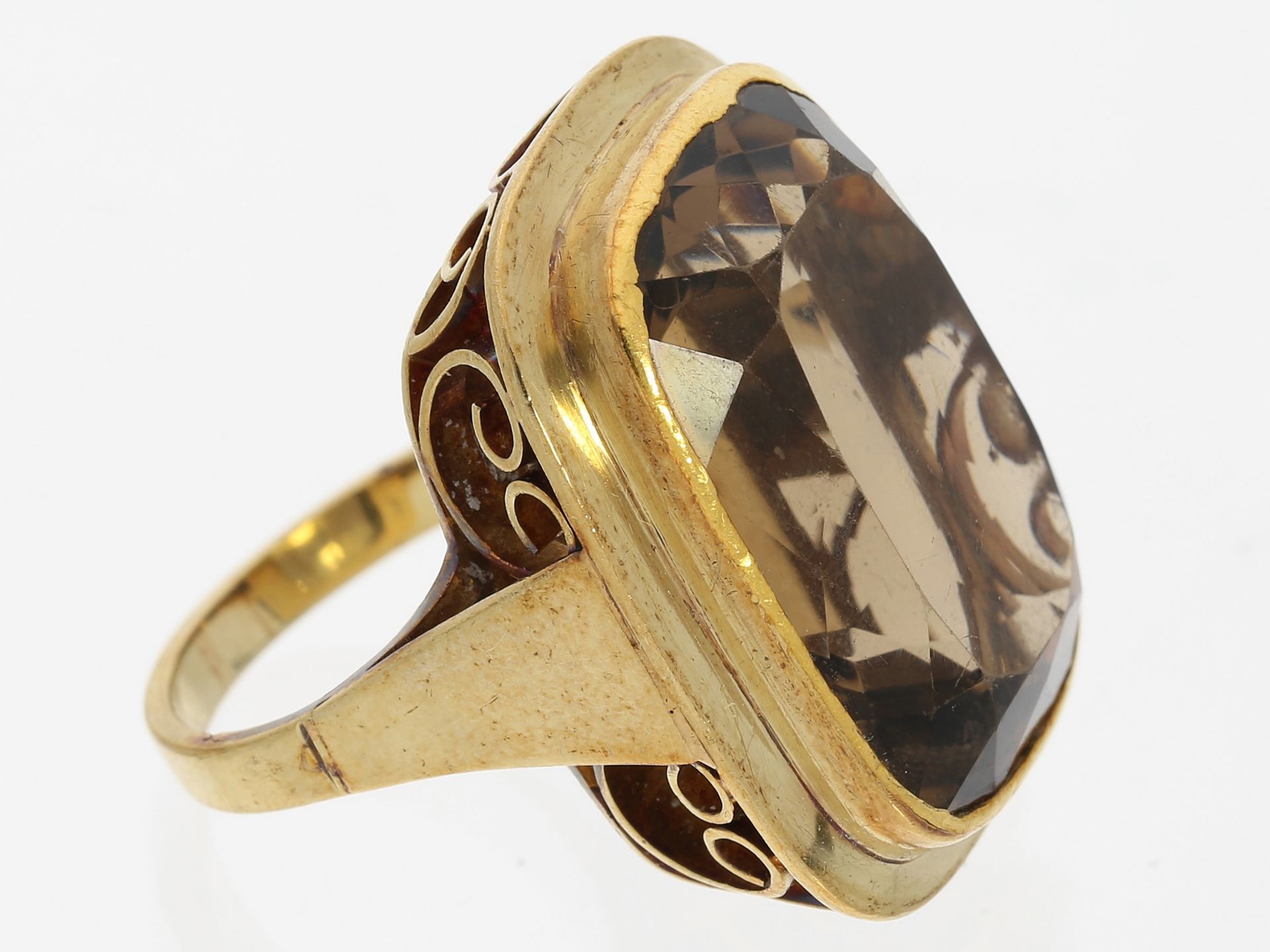 Ring: schöner, handgearbeiteter vintage Goldschmiedering mit großem Rauchquarz - Image 2 of 3