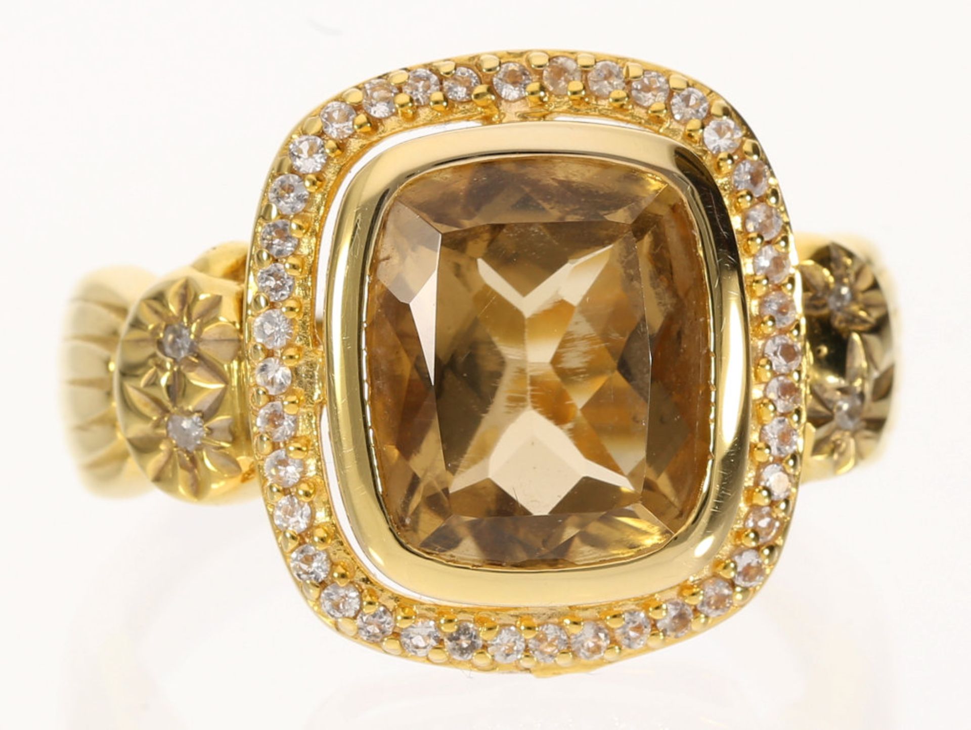 Ring: dekorativer vintage Citrin/Brillant-Goldschmiedering