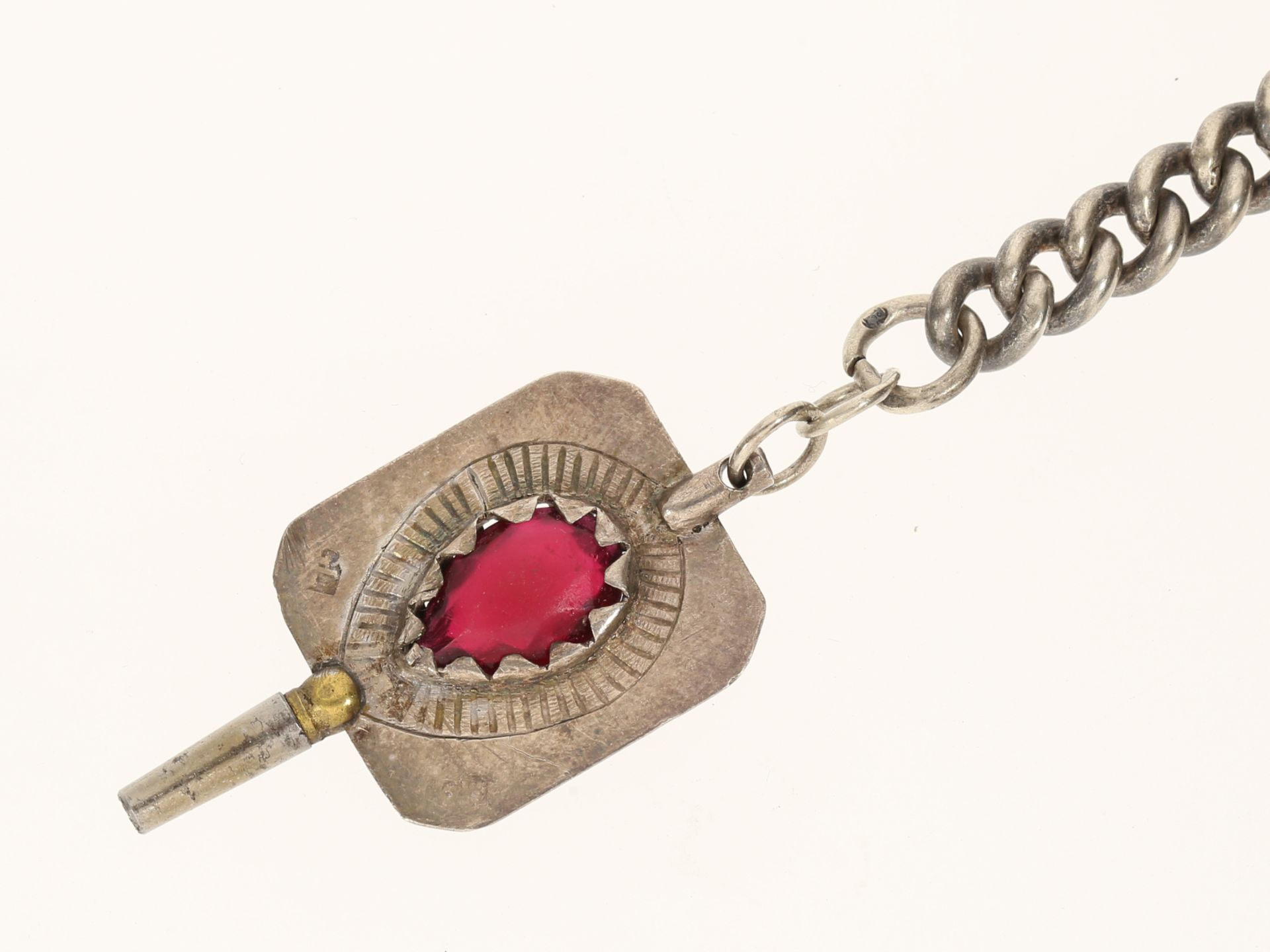 Antiker Spindeluhrenschlüssel mit massiver silberner Uhrenkette - Image 2 of 2