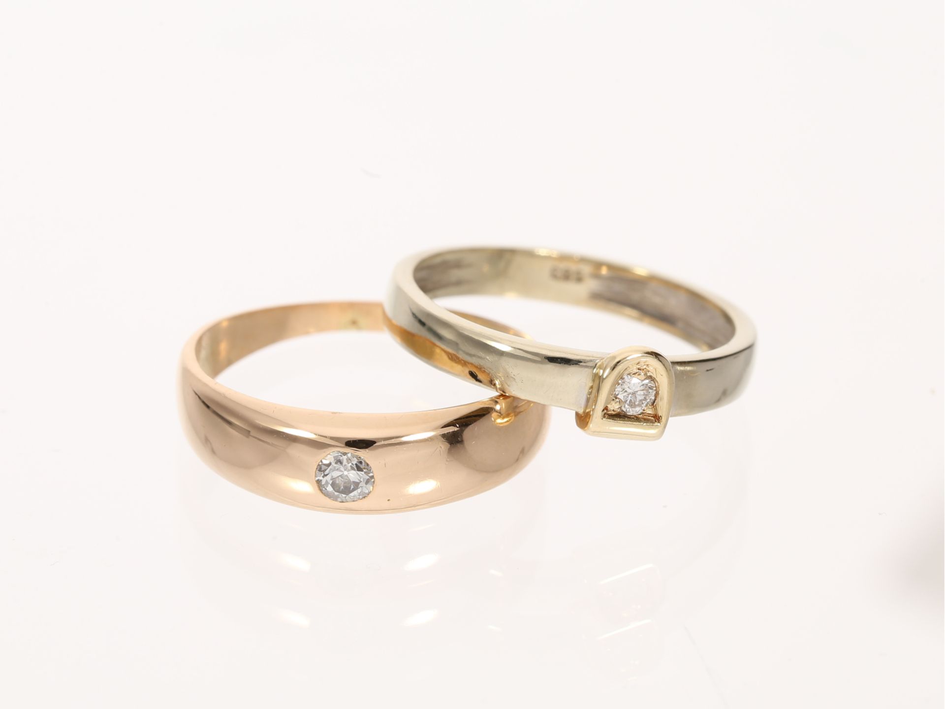 Ring: 2 Diamant/Brillant-Goldschmiederinge - Image 2 of 2