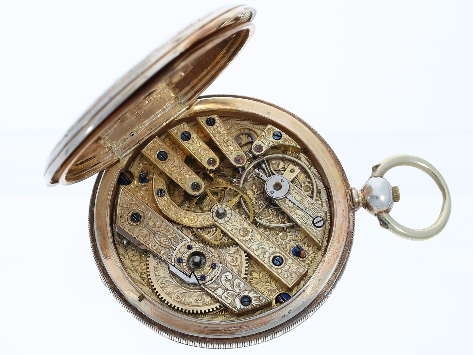 Taschenuhr: englische Prunksavonette Silber/Gold mit graviertem Prunkwerk, Robert Roskell Liverpool - Bild 3 aus 3