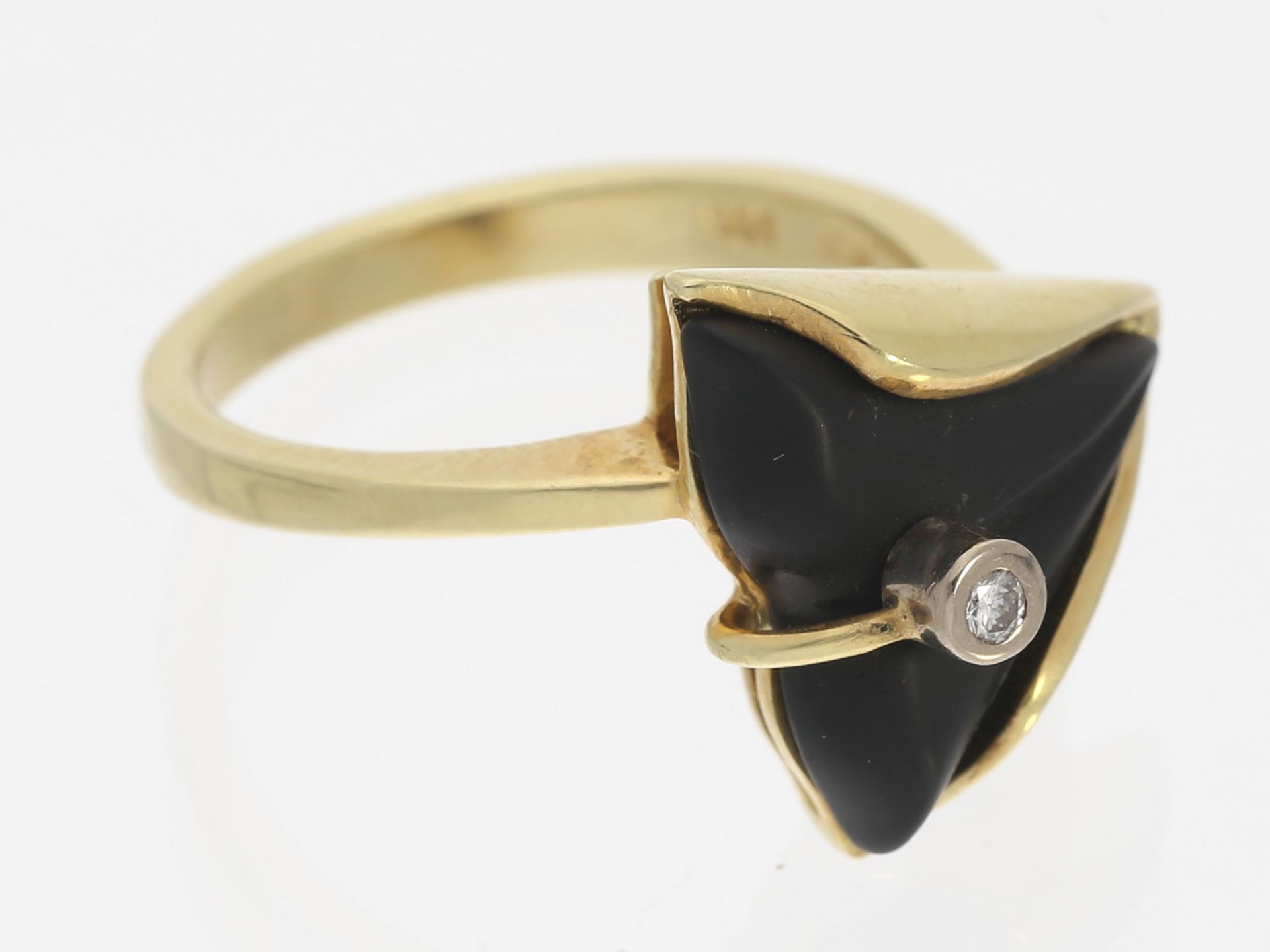 Ring: Designer-Goldschmiedering mit Onyx und Brillant - Bild 2 aus 4