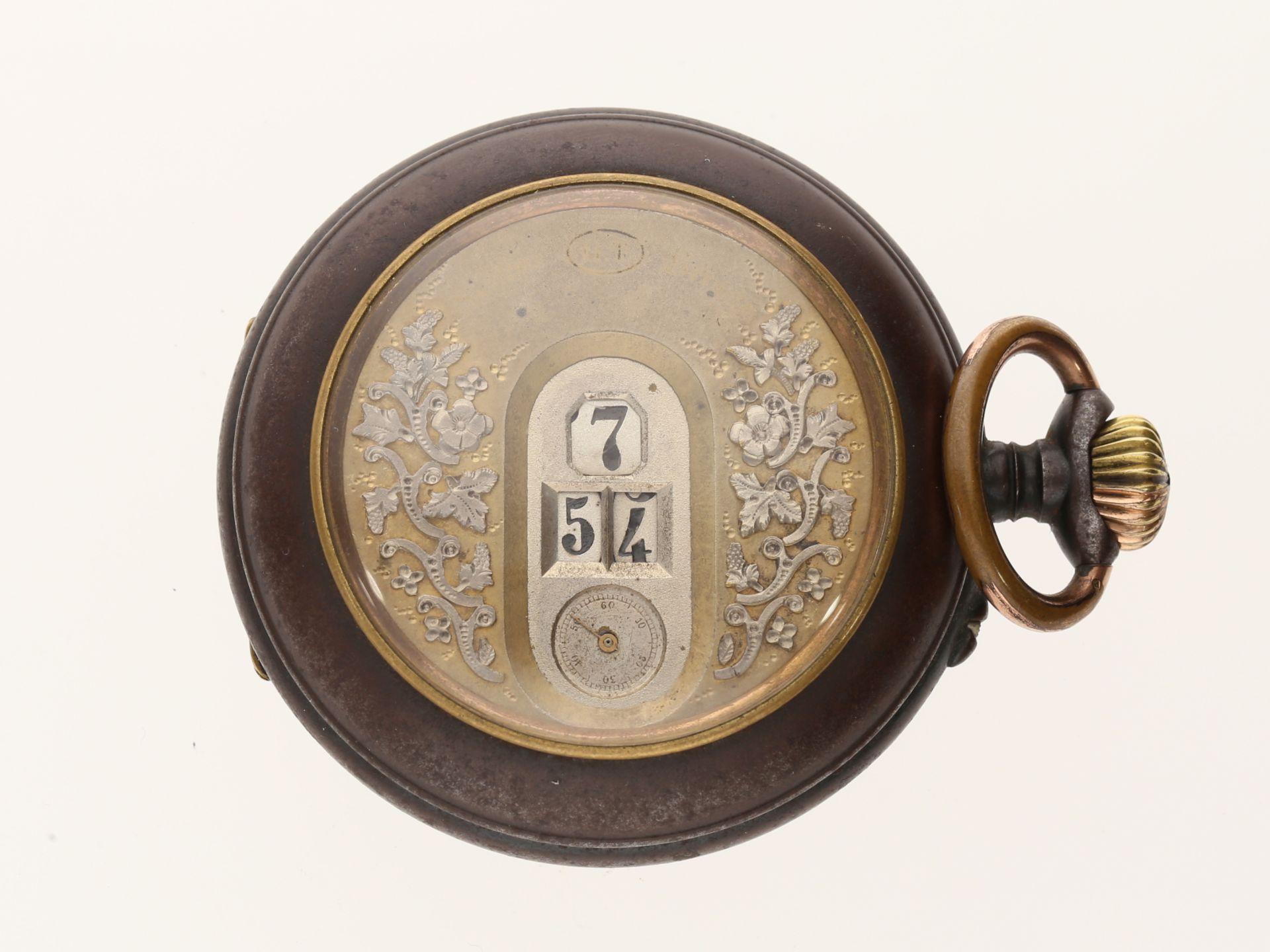 Taschenuhr: seltene digitale Taschenuhr mit springender Stunde und springender Minute, um 1900