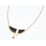 Kette/Collier: feines, goldenes Designer Mittelteil-Collier mit Onyx, Rubin und einem Diamanten