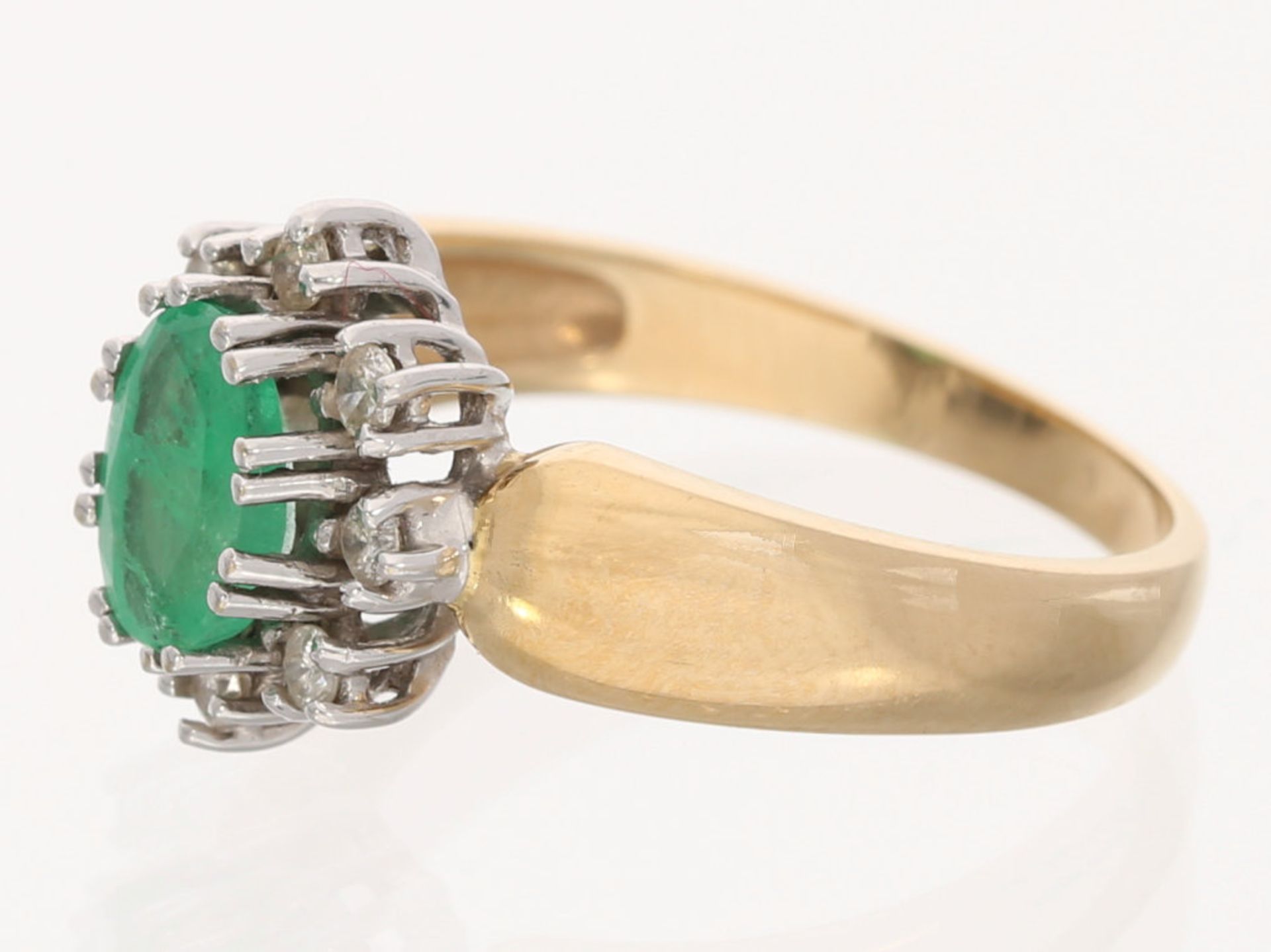 Ring: vintage Smaragd/Brillant-Blütenring, ca. 1,3ct - Bild 2 aus 3