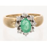 Ring: vintage Smaragd/Brillant-Blütenring, ca. 1,3ct