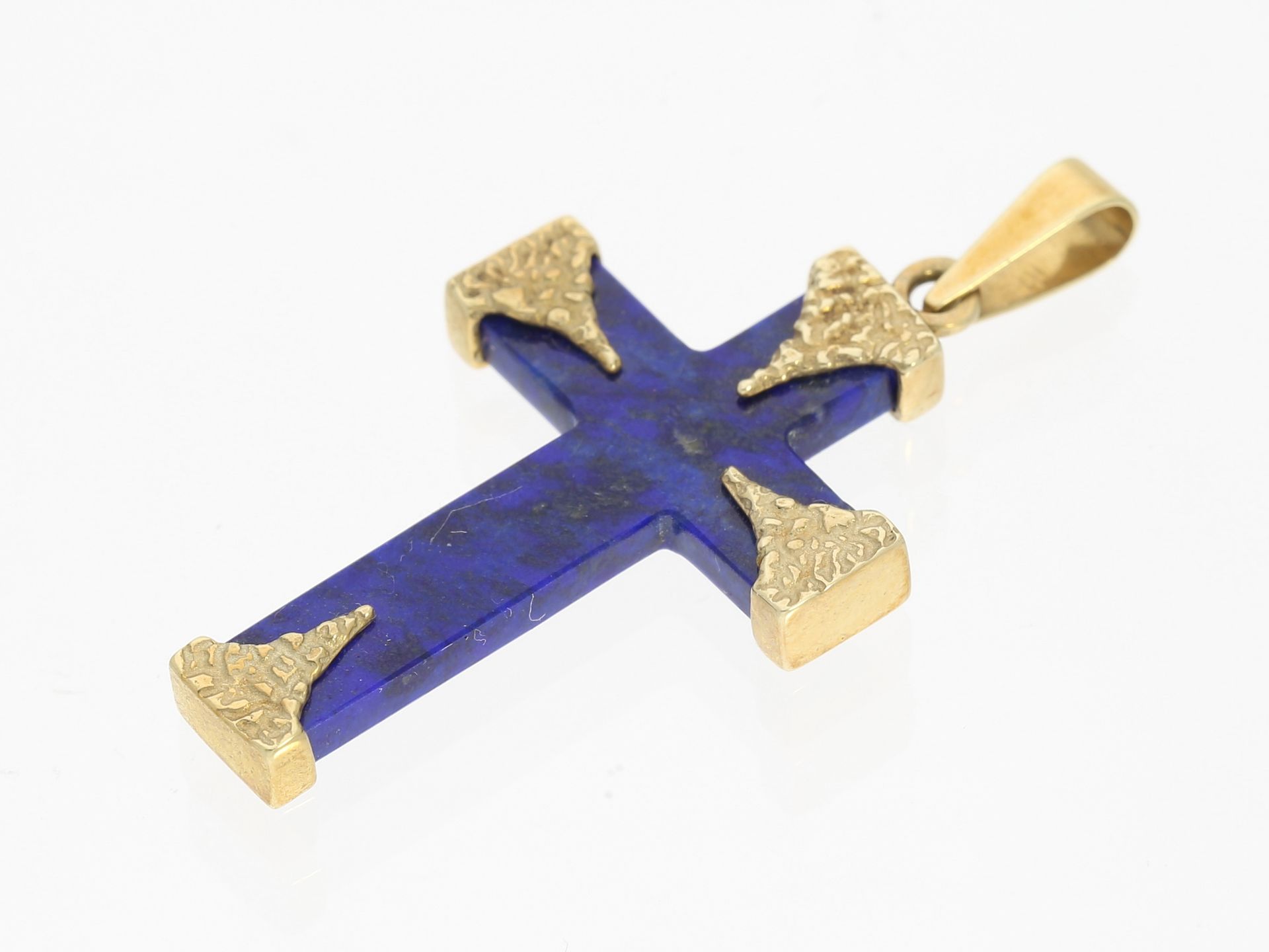 Anhänger: dekorativer handgefertigter Kreuzanhänger mit Lapislazuli - Bild 2 aus 2