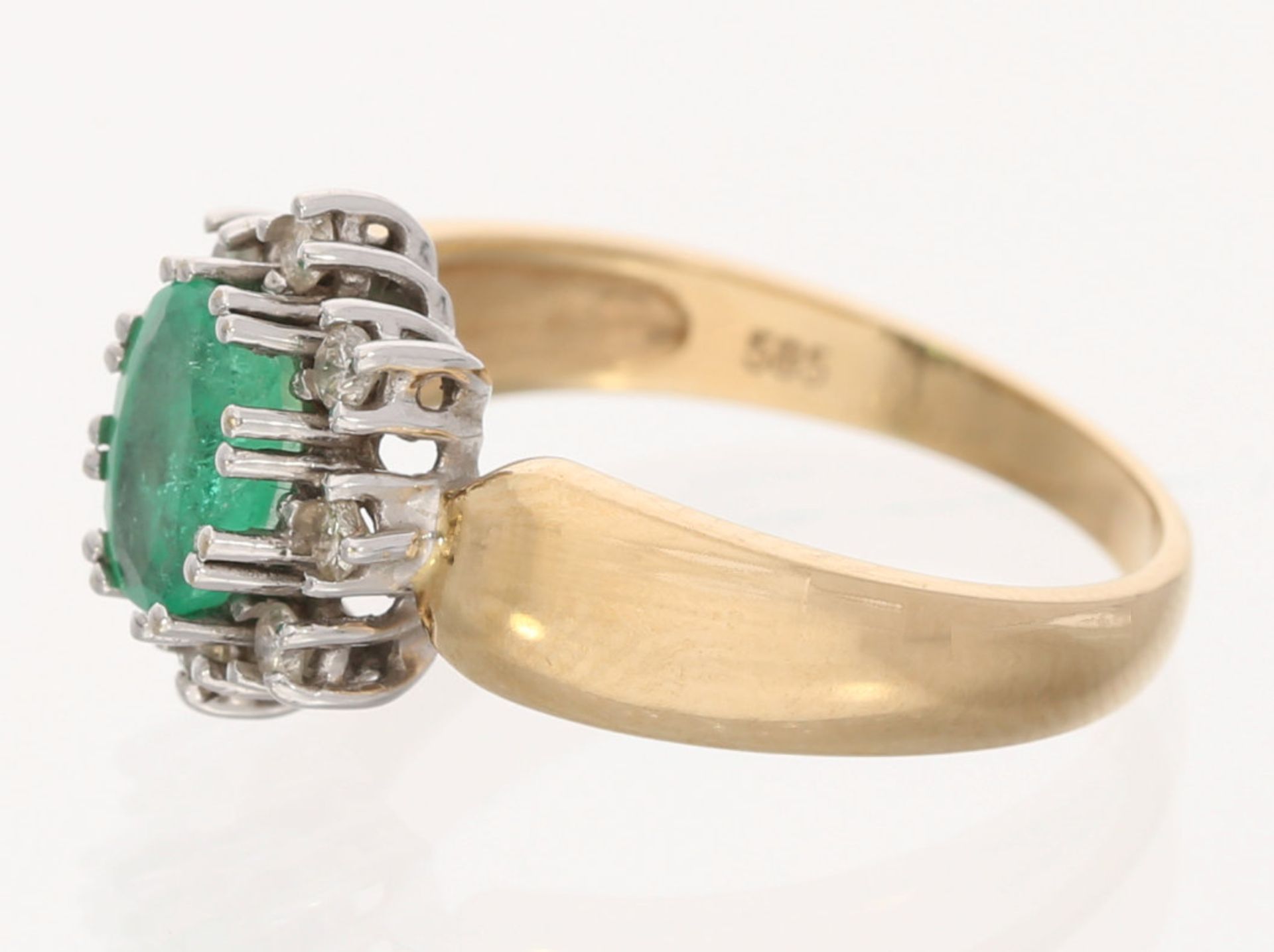 Ring: vintage Smaragd/Brillant-Blütenring, ca. 1,3ct - Bild 3 aus 3