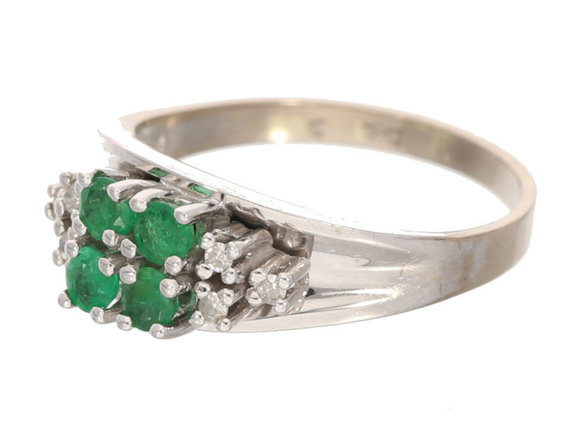 Ring: vintage Smaragd/Diamant-Goldschmiedering aus 14K Weißgold - Bild 3 aus 3