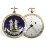 Taschenuhr: bedeutende, große Gold/Emaille Spindeluhr von Pierre Gregson Souvenir L'Amitié, ca.1790