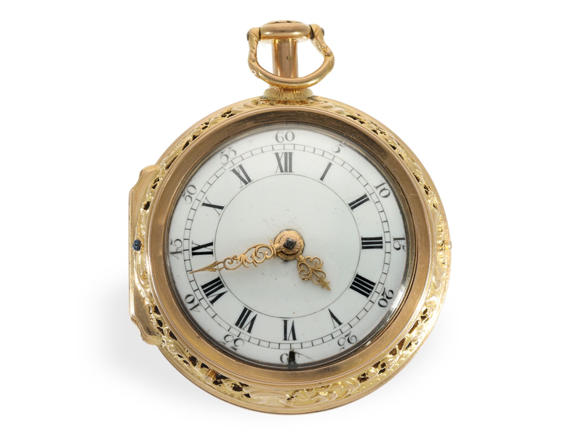 Important, museum-quality gold/enamel repoussé pocket watch with half-quarter repeater, A. Benson Lo - Image 2 of 15