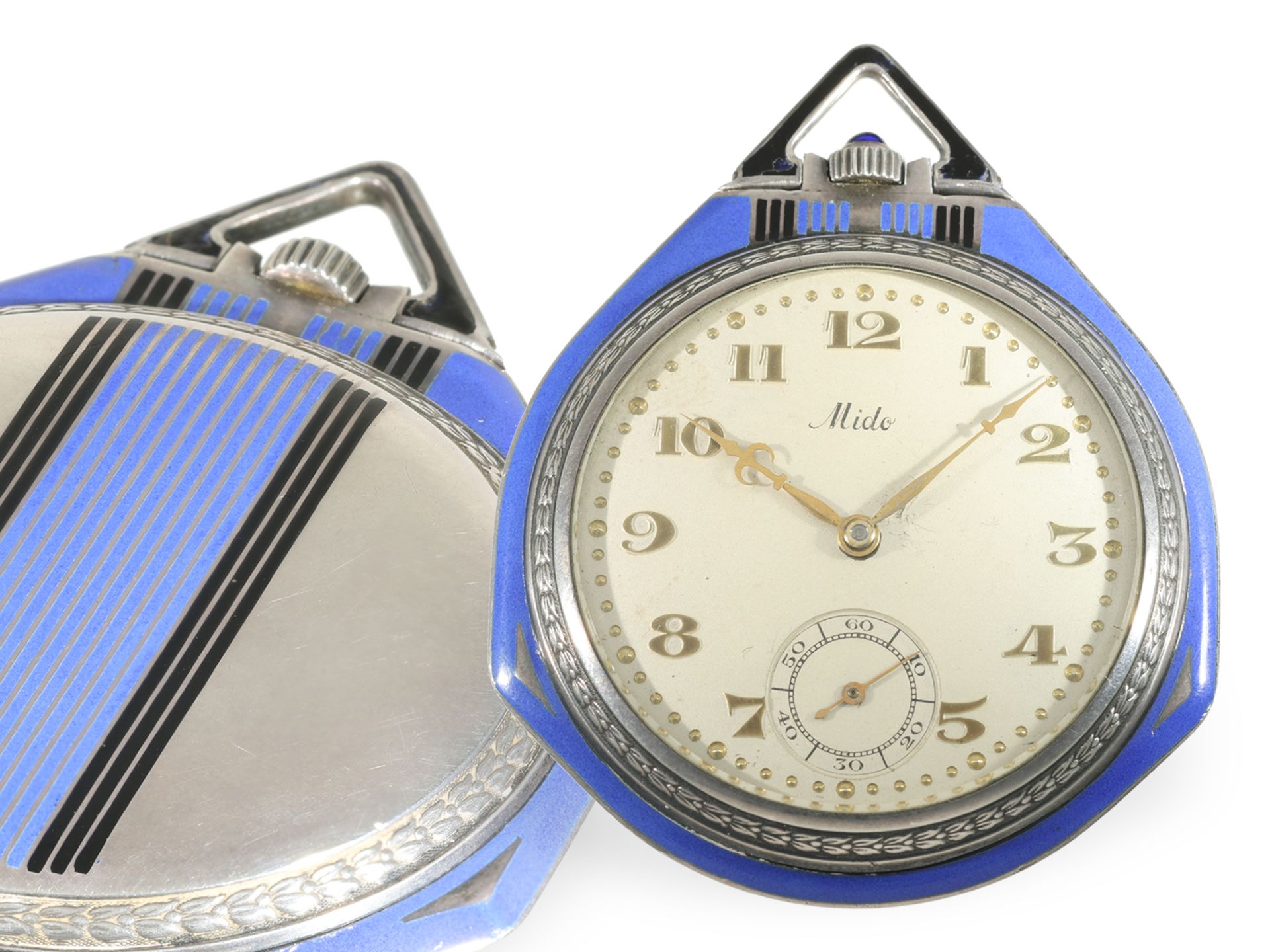 Pocket watch/form watch: unusual Art Deco dress watch with enamelled drop-shaped case, Mido brand, 1