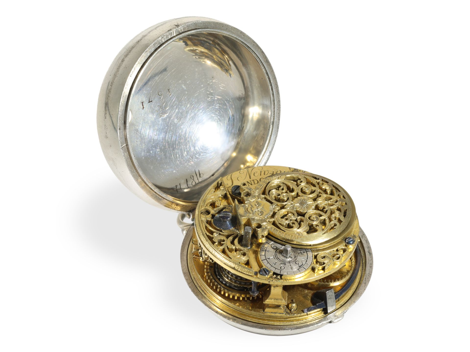 Pocket watch: very beautiful, early pair case verge watch from around 1740, John Newson London - Image 4 of 6