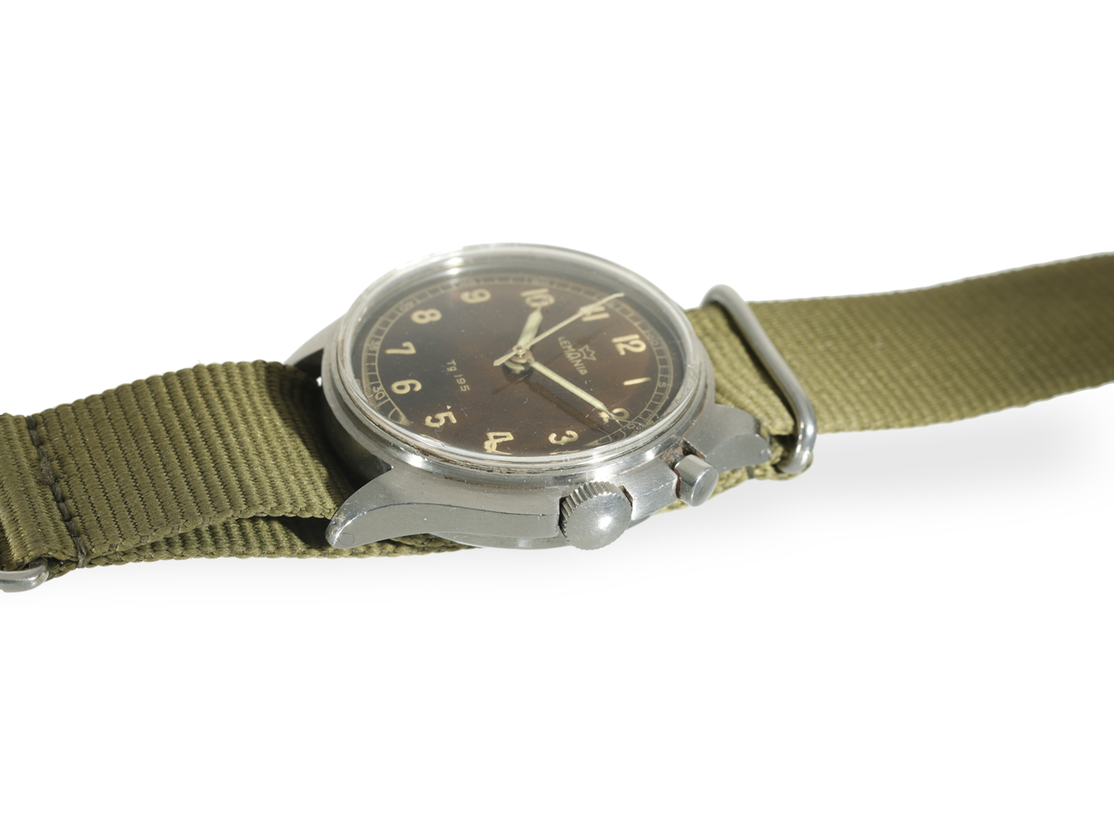 Rare military wristwatch of the Swedish Air Force, Lemania Tg 195 "HACKING SECONDS" "Tropical Dial", - Image 3 of 5