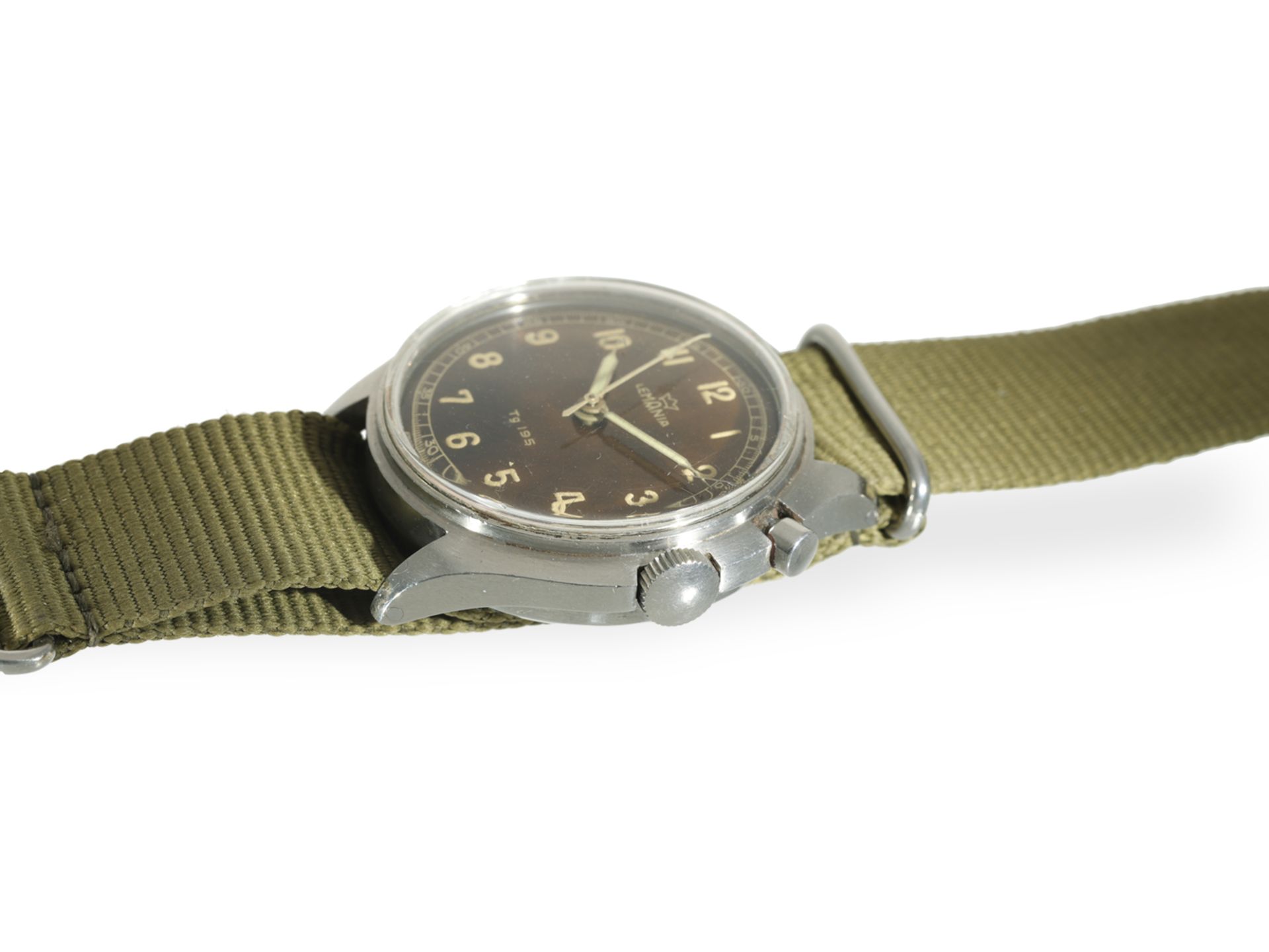 Rare militärische Armbanduhr der schwedischen Luftwaffe, Lemania Tg 195 "HACKING SECONDS" "Tropical  - Bild 3 aus 5