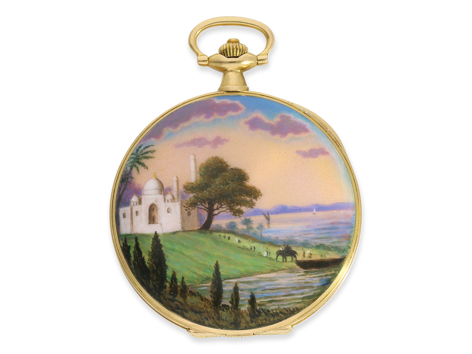 Pocket watch: extremely rare gold/enamel hunting case watch for the Indian market with representatio - Image 2 of 8