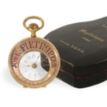 Pocket watch: unique, extremely rare "Mysterieuse" in gold with enamel decoration, original box