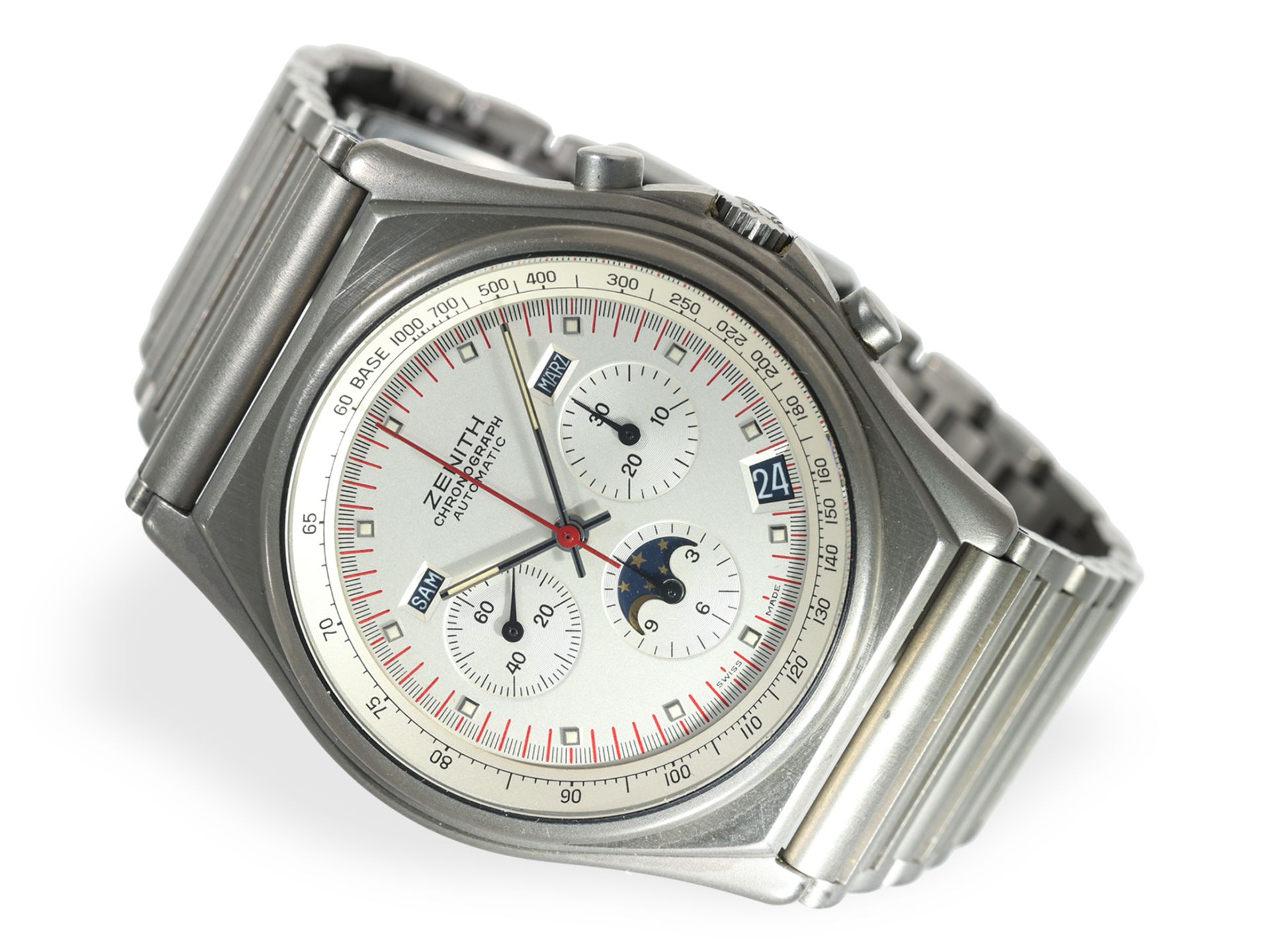 Armbanduhr: rare Zenith Port Royal Tricompax, vintage Chronograph REF. 95.0100.418, von 1990