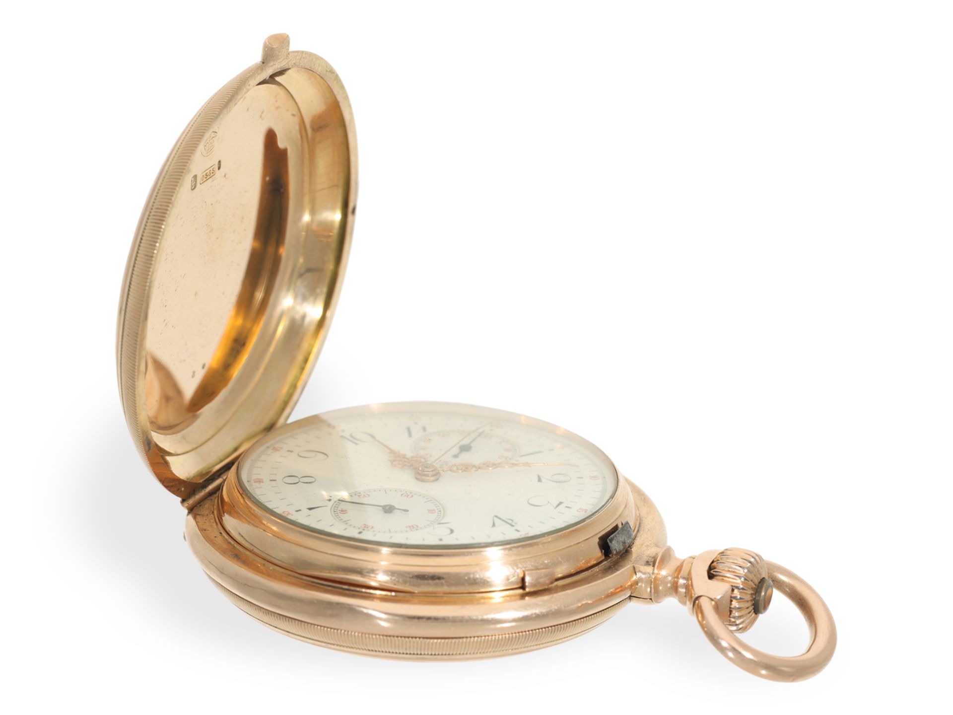 Taschenuhr: besonders schweres Ankerchronometer mit Chronograph, ca. 1890 - Bild 6 aus 8