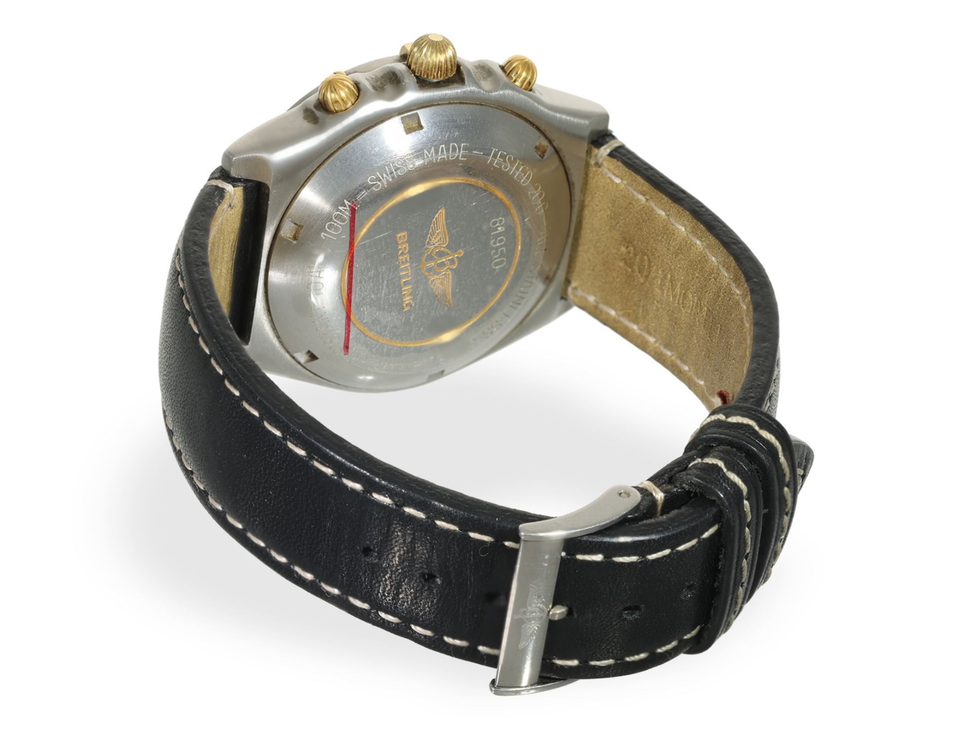 Armbanduhr: sportlicher Breitling- Chronograph "Chronomat Ref. 81.950", Stahl/Gold - Bild 3 aus 6