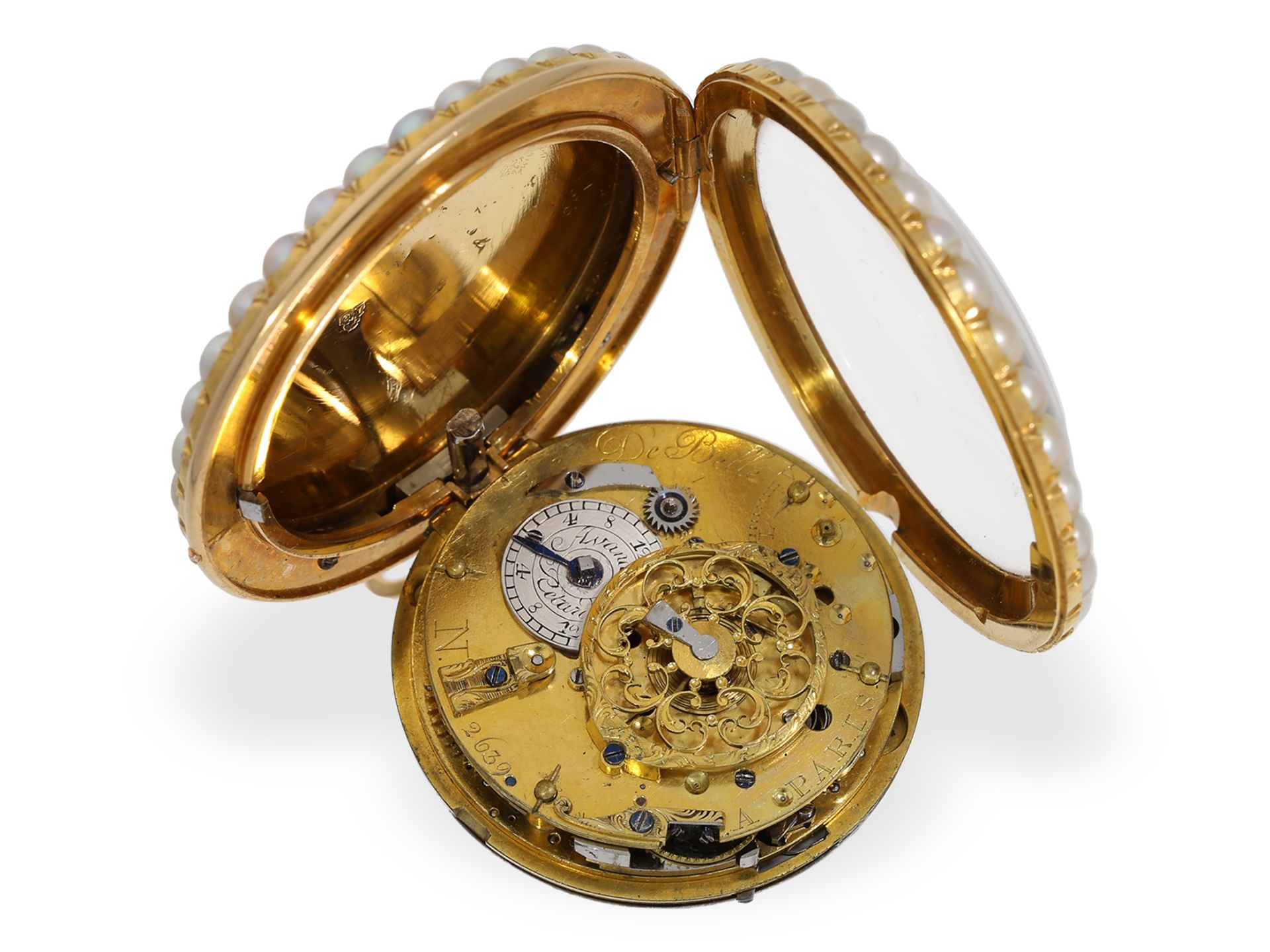 Pocket watch: very fine gold/enamel verge watch set with Oriental pearls and repeater, ca. 1800 - Image 4 of 5