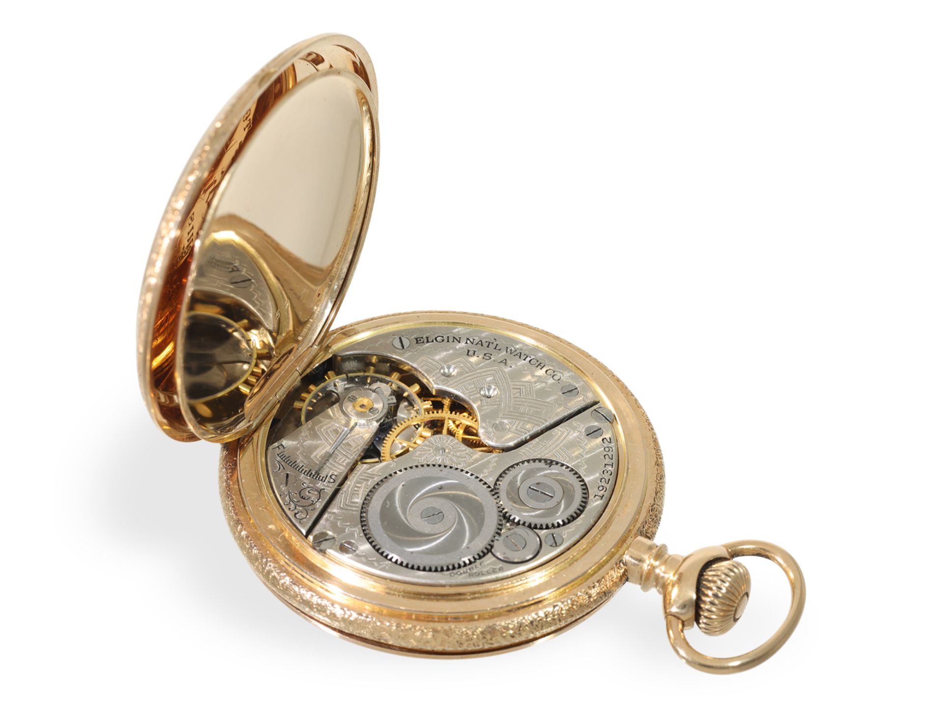 Pocket watch: heavy pink gold hunting case watch with splendour case, Elgin USA around 1900 - Image 5 of 7