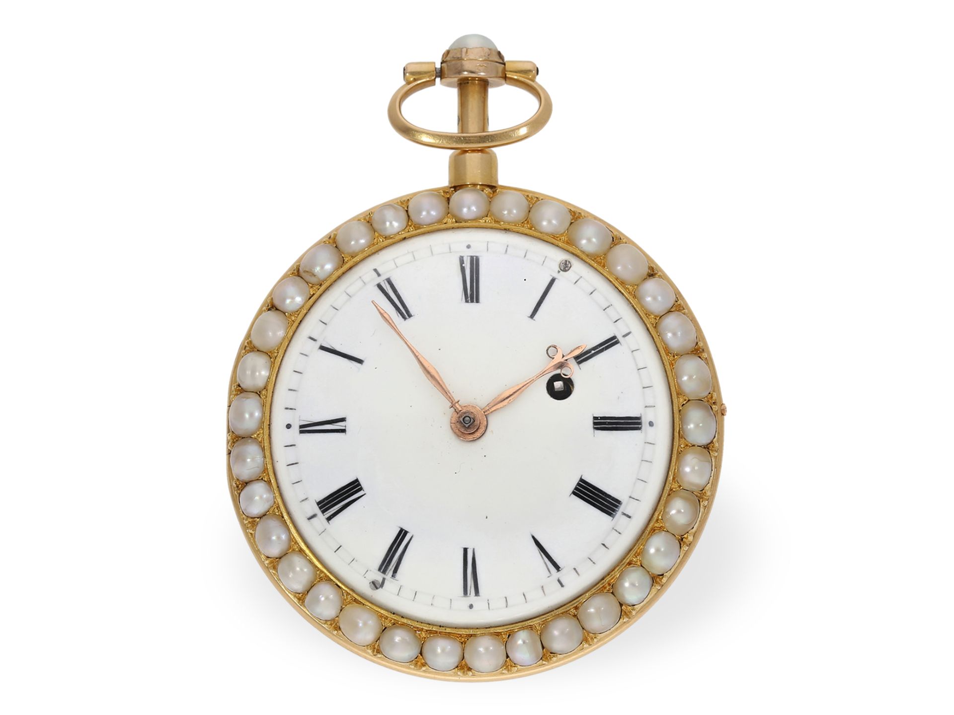 Pocket watch: very fine gold/enamel verge watch set with Oriental pearls and repeater, ca. 1800 - Image 3 of 5