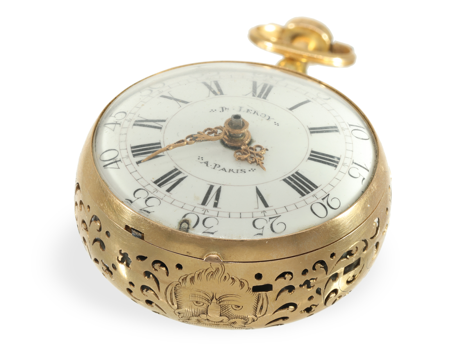 Pocket watch: extremely rare rococo 4-colour gold verge watch with painting and strike on bell, ca.  - Image 6 of 7